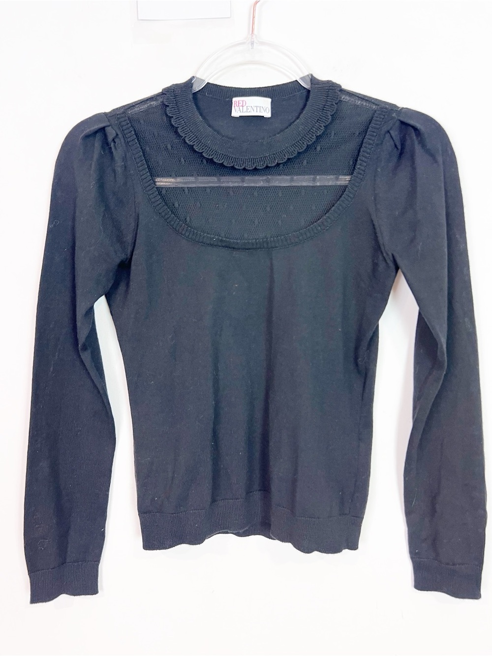 RED VALENTINO BLACK LONG SLEEVE SWEATER WITH LACE WOMENS SZ XS